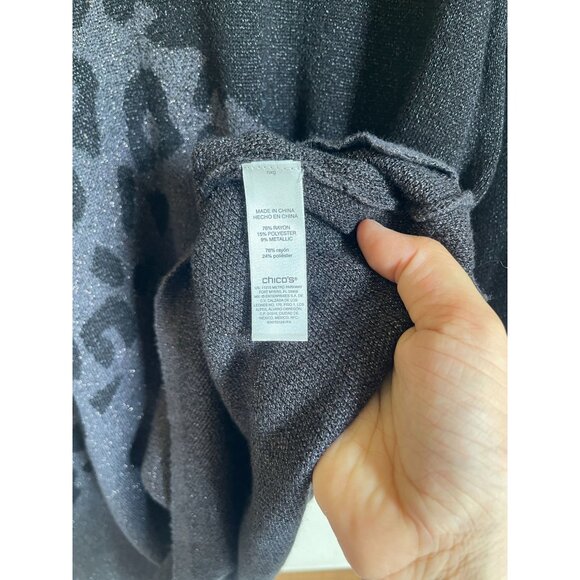 Chico's Size 3/XL Black Gray Leopard Print Knit Tunic Long Sleeve - Picture 3 of 6